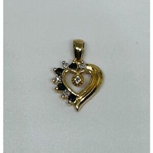 Vintage Sterling Silver Heart Pendant • 925 Signed DL • Diamond Accent & Onyx